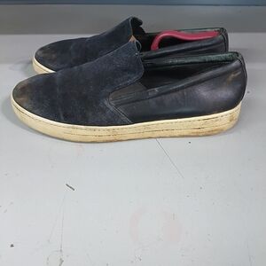 Prada Black and Cream Slip-On Loafers